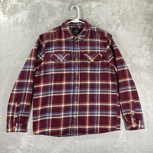 Finisterre Shirt men's Large Flannel Button Up Plaid Red Outdoor Cotton Casual